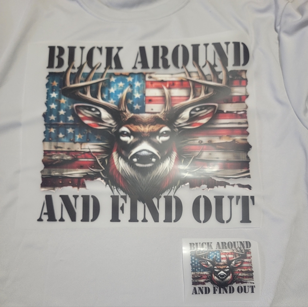 Graphic Tee with Deer and Flag Design